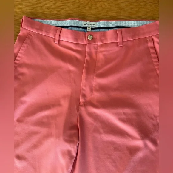 Peter Millar Shorts Men 36L Khaki Coral Res Salem Performance Flat Front Golf - Picture 6 of 10
